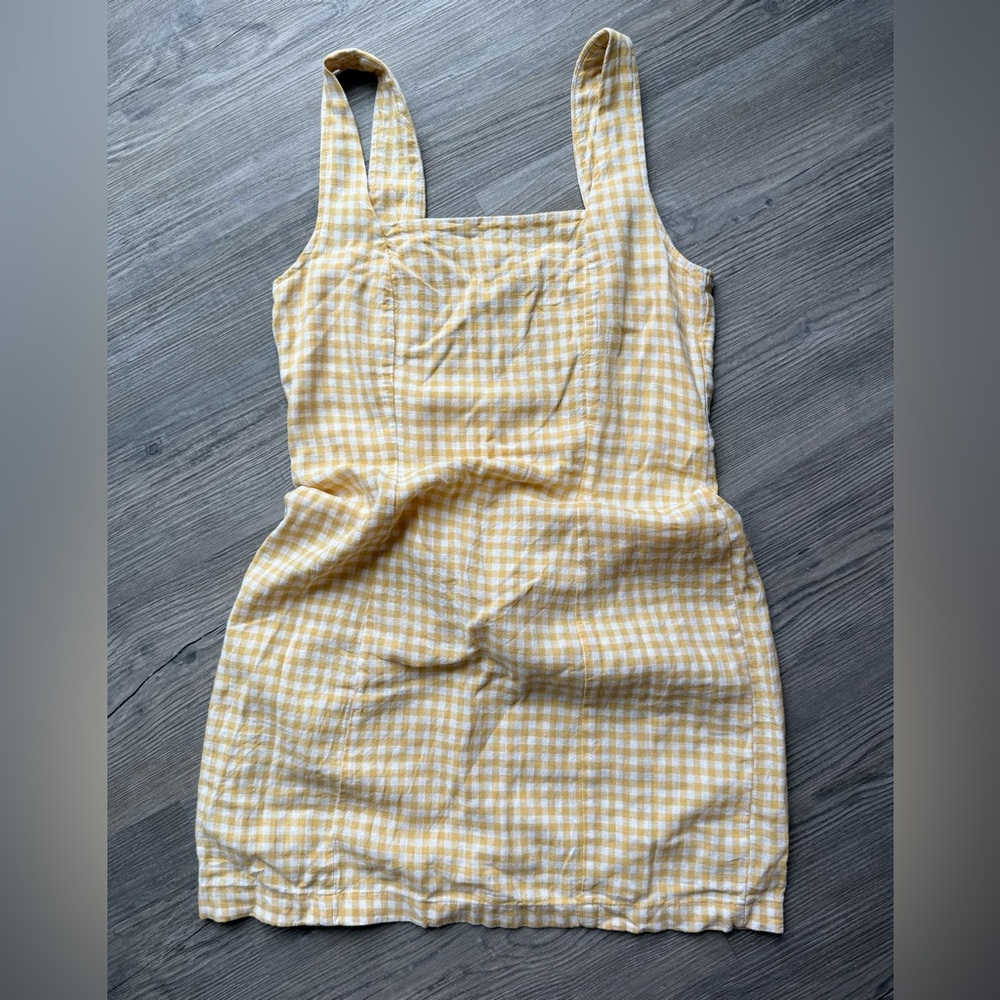 Old Navy Mini Dress Womens Medium Yellow  Gingham Smocked Square Neck